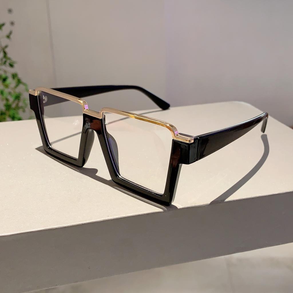 Oversized Square Glasses New Women Stylish Semi Metal Rim Eyeglasses Trendy Vintage Design Blue Light Blocking Eyewear