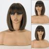 MERISIHAIR Women Short Straight Brown Bob Wig with Bangs Synthetic Fiber Natural Straight Shoulder Length Wig Daily Wear