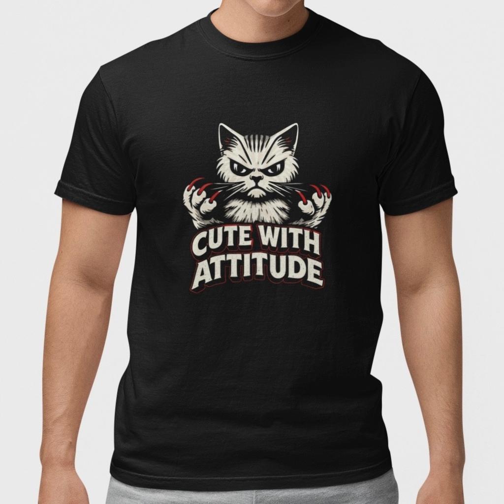 Cute With Attitude Cat T-Shirt Funny Cat Lover Graphic Tee Gift Unisex