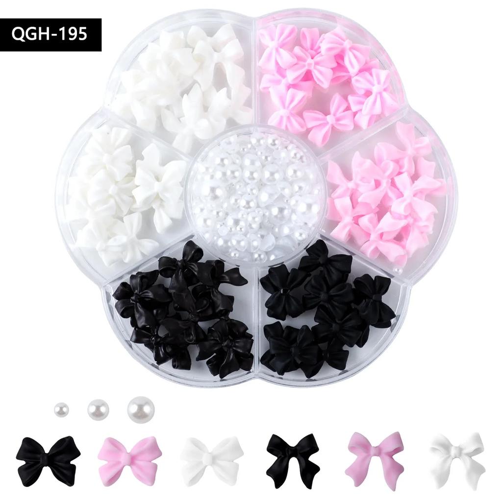 Смешанные акриловые банты 3D украшения для ногтей Цветочные смоляные подвески Золотые бусины Икра Жемчуг Смешанные стразы Аксессуары в коробке