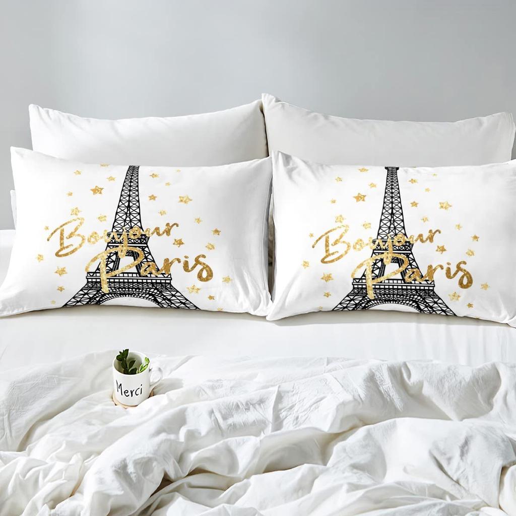 Узор Эйфелевой башни Шапка на кровать из трех частей Цифровая печать Постельное белье Шапка на кровать Набор из трех частей Детский Взрослый