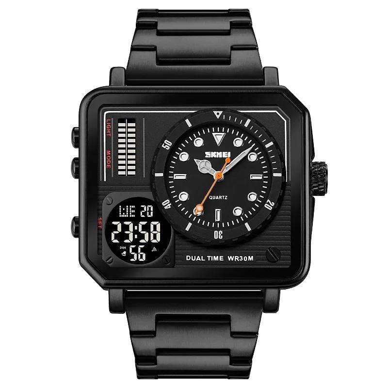 SKMEI Часы reloj hombre Полностью стальной Подсветка Аналоговые Цифровые Спортивные Часы Мужские Повседневные 2 Времени Хроно Браслетные Водонепроницаемые
