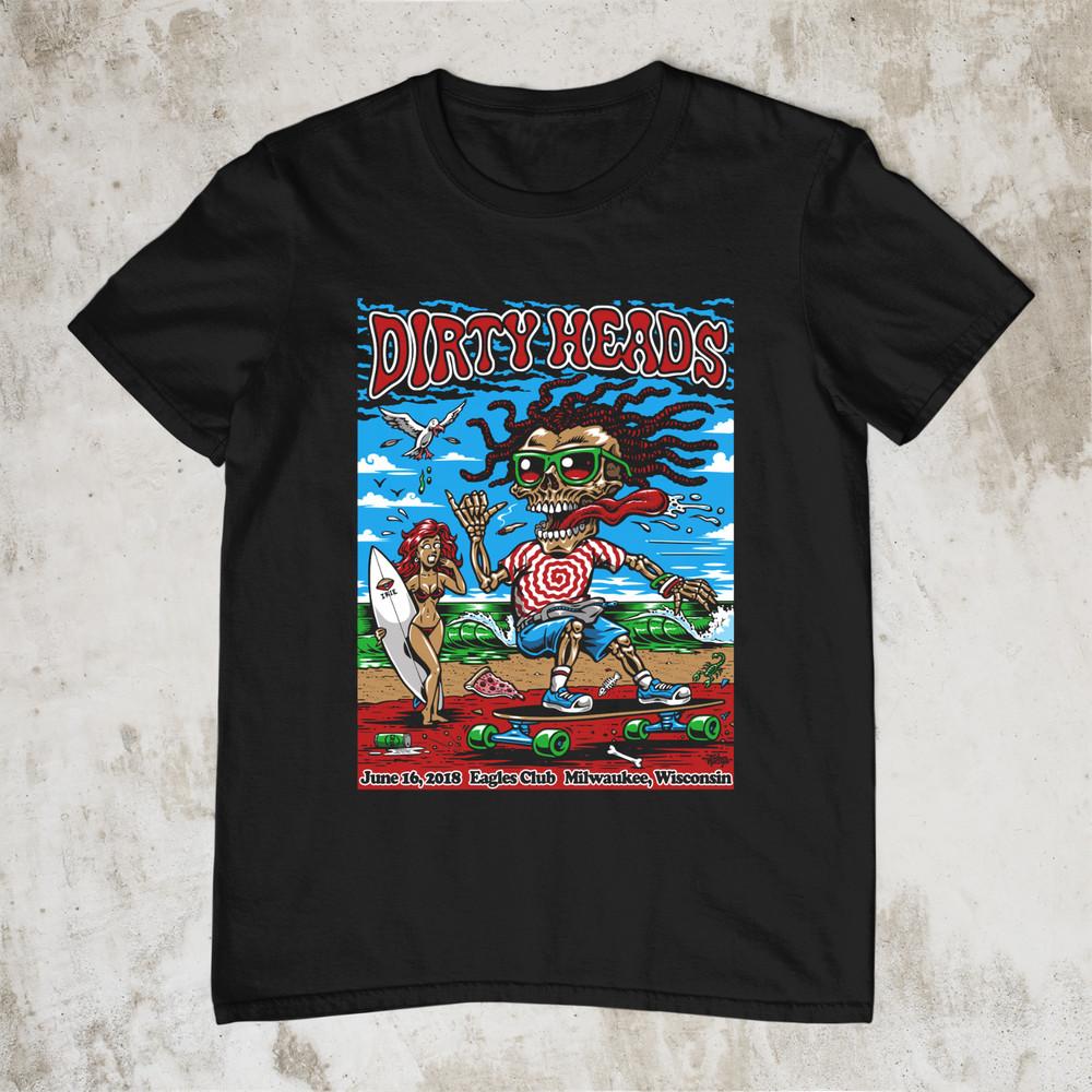 НОВАЯ Редкая Футболка с коротким рукавом Черная Все Размеры Группа Dirty Heads 2018 Концерт OM33 Унисекс