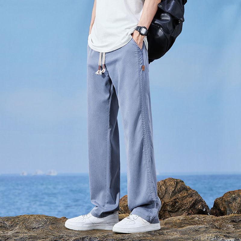 Мужские летние джинсы из тенсела: Легкие спортивные шорты прямого кроя свободного покроя на кулиске, модные повседневные брюки-карго длиной до щиколотки