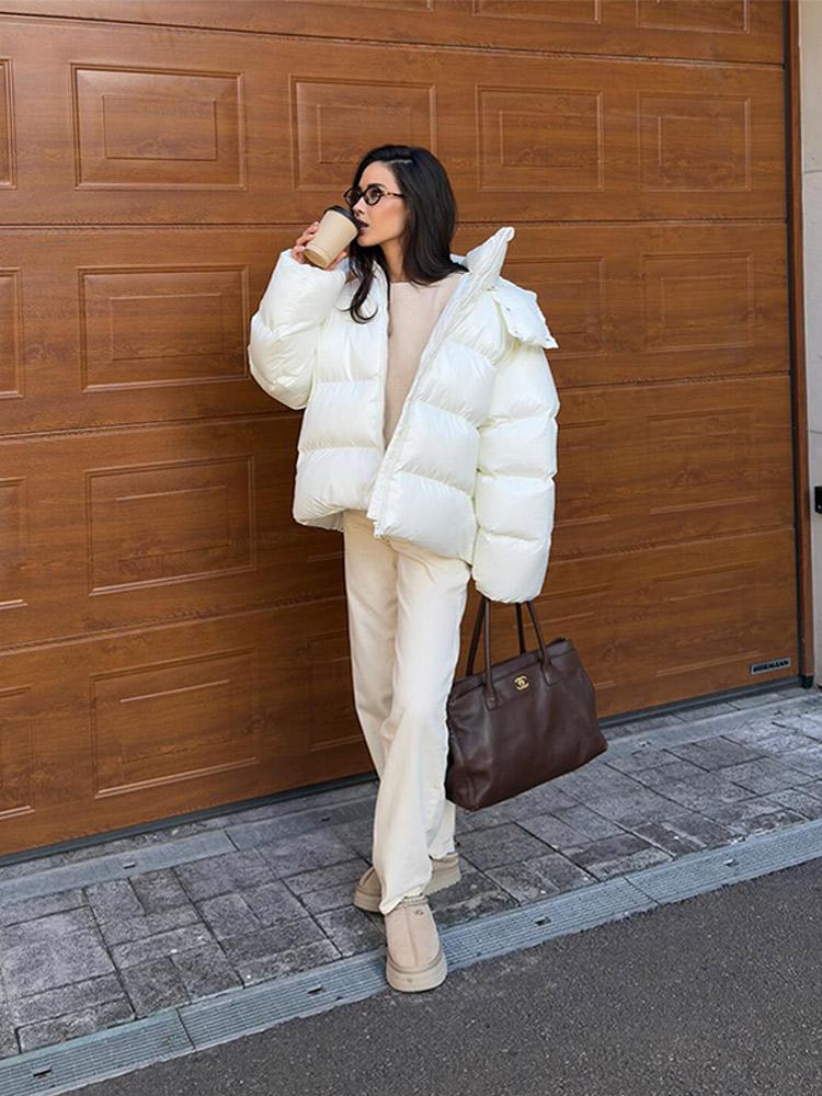 Женский пуховик из лакированной ткани со съемной шляпой, женская теплая, простая и модная зимняя куртка 2025