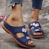 New Summer Women Embroidery Slide Sandals Vintage Embroidery Design PU Leather Slipper Gift Casual Wedges Slippers