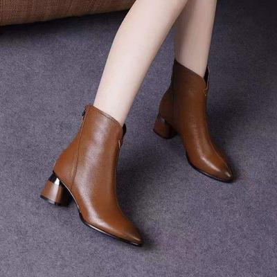 Настоящая мягкая кожа ботинки Мартин женские новые маленький круглый носок средний каблук Майяр короткие ботинки женские толстый каблук мягкая кожа мягкая подошва женские ботинки