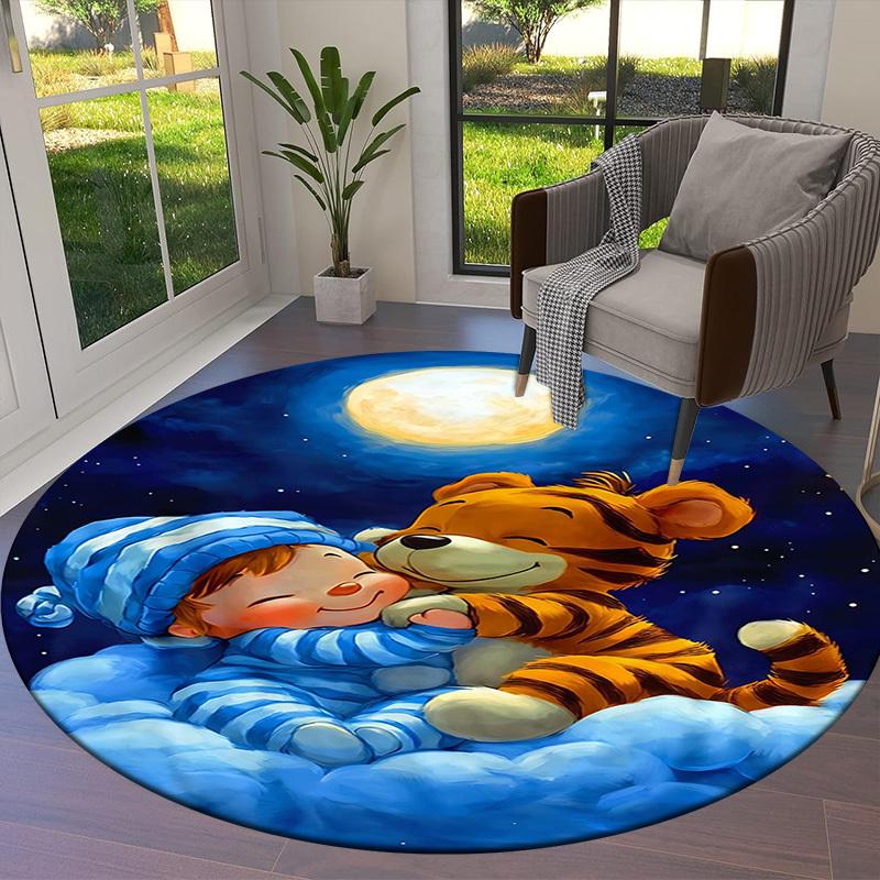 1PC Baby Tiger Non-Slip Floor Round carpet, Office, family, bedroom, Large Area Rug Indoor Rugs,  Durable PolyesterH0370