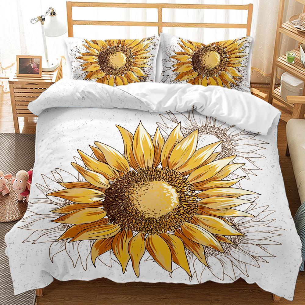 Sunflower pattern design 3D digital printing quilt set three-piece bedding kit