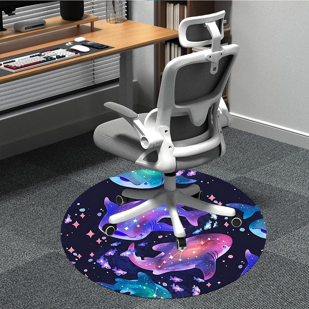 1pc Galactic Sharks Office Round Area Rug, Indoor Mat Suitable ForOffice, Under Office Chairs Bedroom Living Room Home Decor, Room Deco, D075