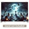 2D banner, a unique background illuminated by moonlight, including the full moon, tombstones, eerie paths and a crow