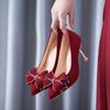 New High Heels Shallow Mouth Pointed Crystal Bow Women's Pumps Wedding Shoes Women's Bridal Shoes Wedding High Heels