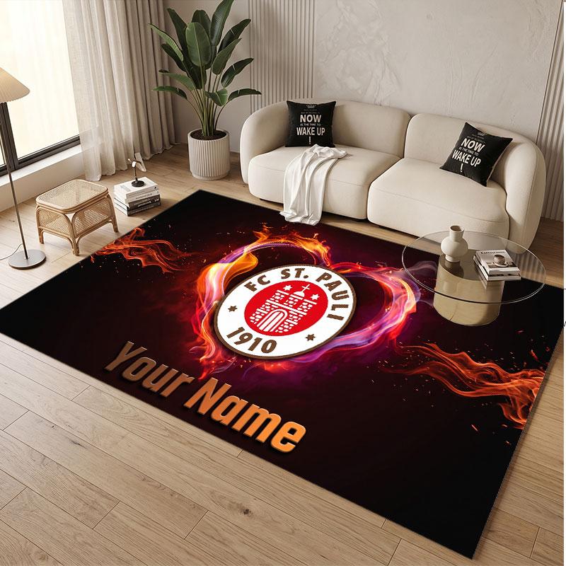 Custom Rug FC St. Pauli Pattern Print Name Text Soft Non‑Slip Floor Carpet for Home Indoor Decoration