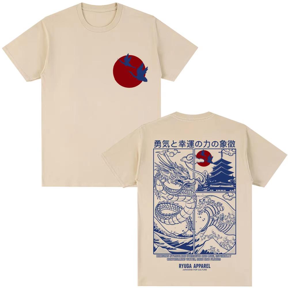 Japanese Style Hokkaido Wave Graphic Tshirts Unisex Women Harajuku Fashion Vintage T Shirts Oversized Short Sleeve Tees Unisex