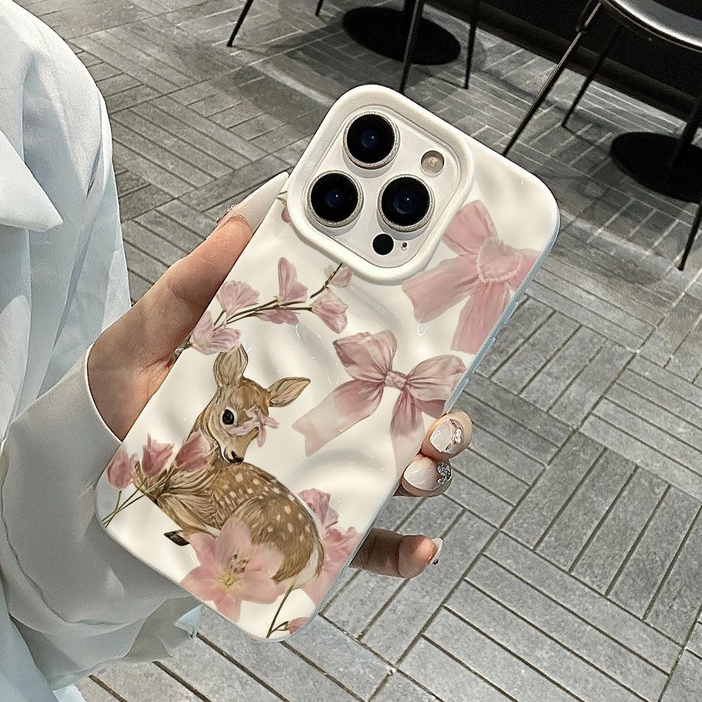 Ретро Бант Узор Олень Чехол для Телефона Для IPhone 17 16 15 14 13 12 11 Pro Max 14 Plus 17Air Морщинистая Волна Мягкий Силиконовый Чехол