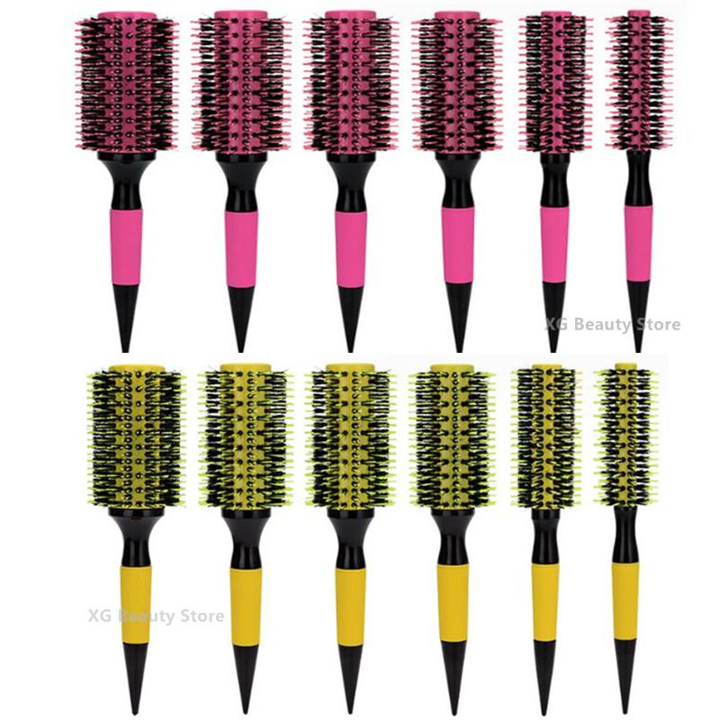 1/6pcs Pink Wooden Round Hair Comb Brush Professional Boar Bristle Hair Brush Mix Nylon Hair Brush Hairdressing Styling Tool