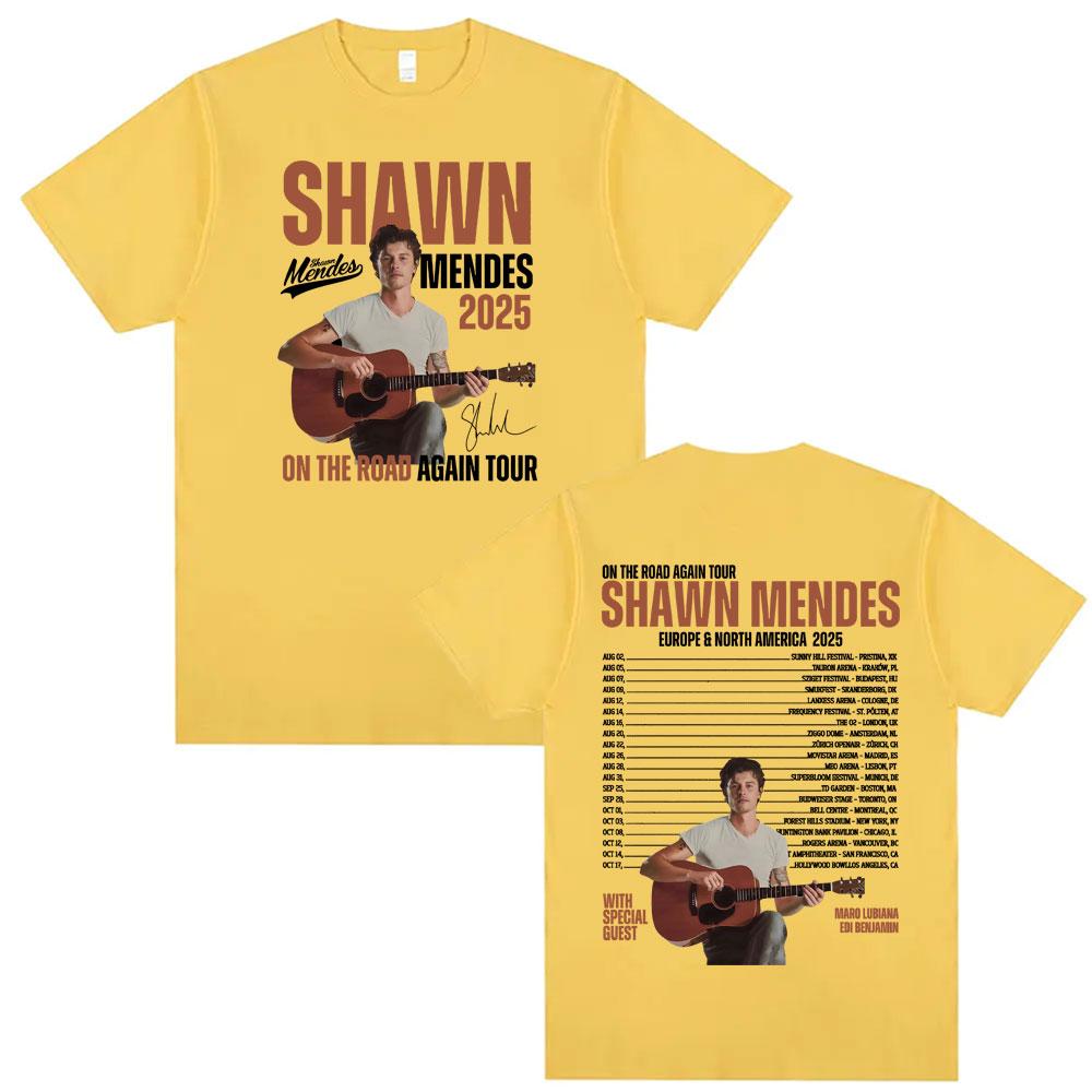 Singer Shawn Unisexdes on The Road Again Tour 2025 Print T Shirts Unisexs Women Hip Hop T Shirt 100 Cotton ONeck Tshirt Streetwear