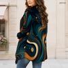 Women Plus Size Open Front Long Sleeve Draped Collar Colorful Printed Black Cardigan