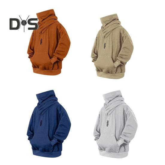 Мужская зимняя толстовка с капюшоном, высоким воротником, защитой шеи, пуловер с капюшоном, длинными рукавами, большим карманом, эластичными манжетами и подолом, свободный повседневный спортивный топ