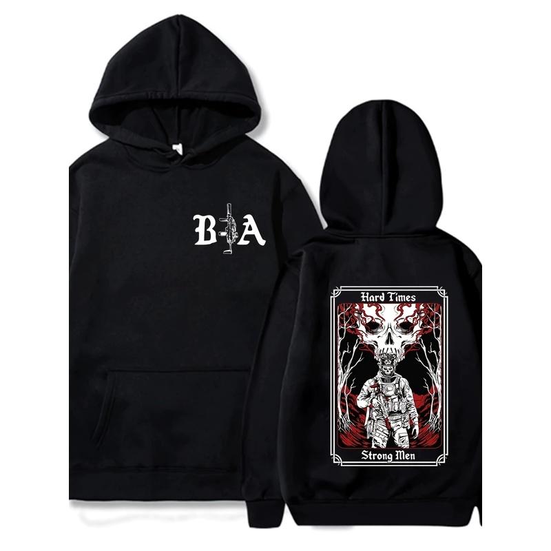 Hard TimesAll-over pattern printed sweatshirt, suitable for spring and autumn, unisex, fleece-lined, long-sleeved, hooded
