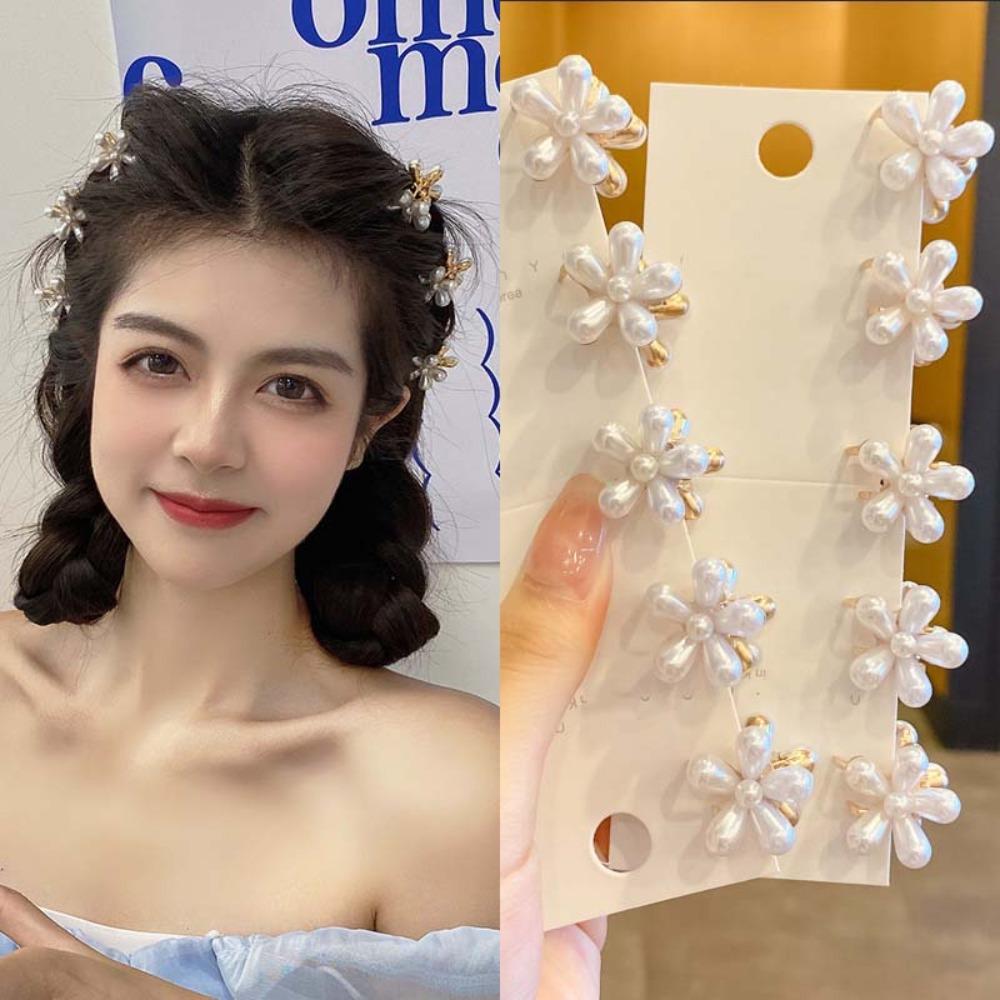 10pcs Resin Pearls Flower Hairpin Sweet Women Side Clip Simple Mini Hair Claw Girls