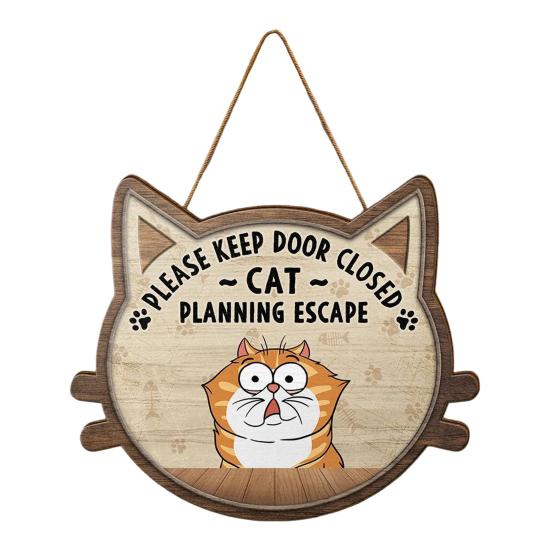Знак "Кот планирует побег Пожалуйста, держите дверь закрытой" Деревянный знак Подвеска на дверь Приветственный знак Подарок на новоселье для любителей кошек
