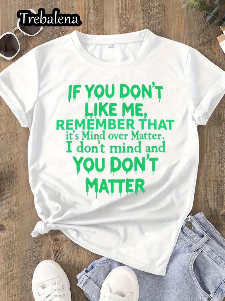 Women'S Plus Size Round Neck T-Shirt with a Bold Statement - Mind Over Matter Graphic in Green on a