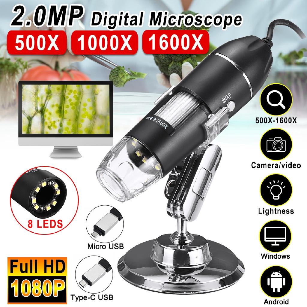 DC 5V ABS 1600X2MP 1080P 8 светодиодов Цифровой регулируемый микроскоп Type-C / Micro USB Электронная лупа Стереоскопический USB-эндоскоп Для ПК Телефона