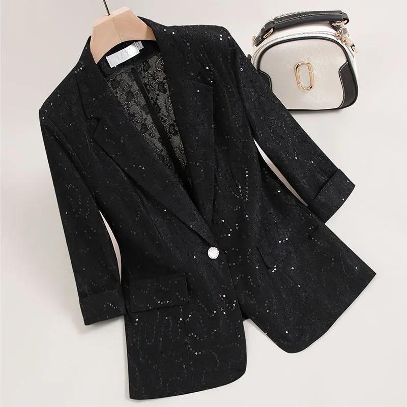 Summer White Elegant Women 34 Sleeve Single Button Blazer