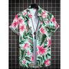 Men's 3D Palm Leaf Flower Printed Collar Shirt, Men's Fashion T-shirt