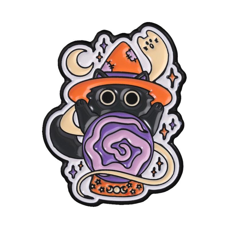 Xiaomi Witch Black Cat With Crystal Ball Badge Punk Pumpkin Ghost Candy Cat Enamel Pins Clothes Backpack Badge Jewelry Gift for Friends