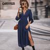 Autumn Women's Dress Long Sleeve Solid Color Temperament Elegant Dresses Medium Length