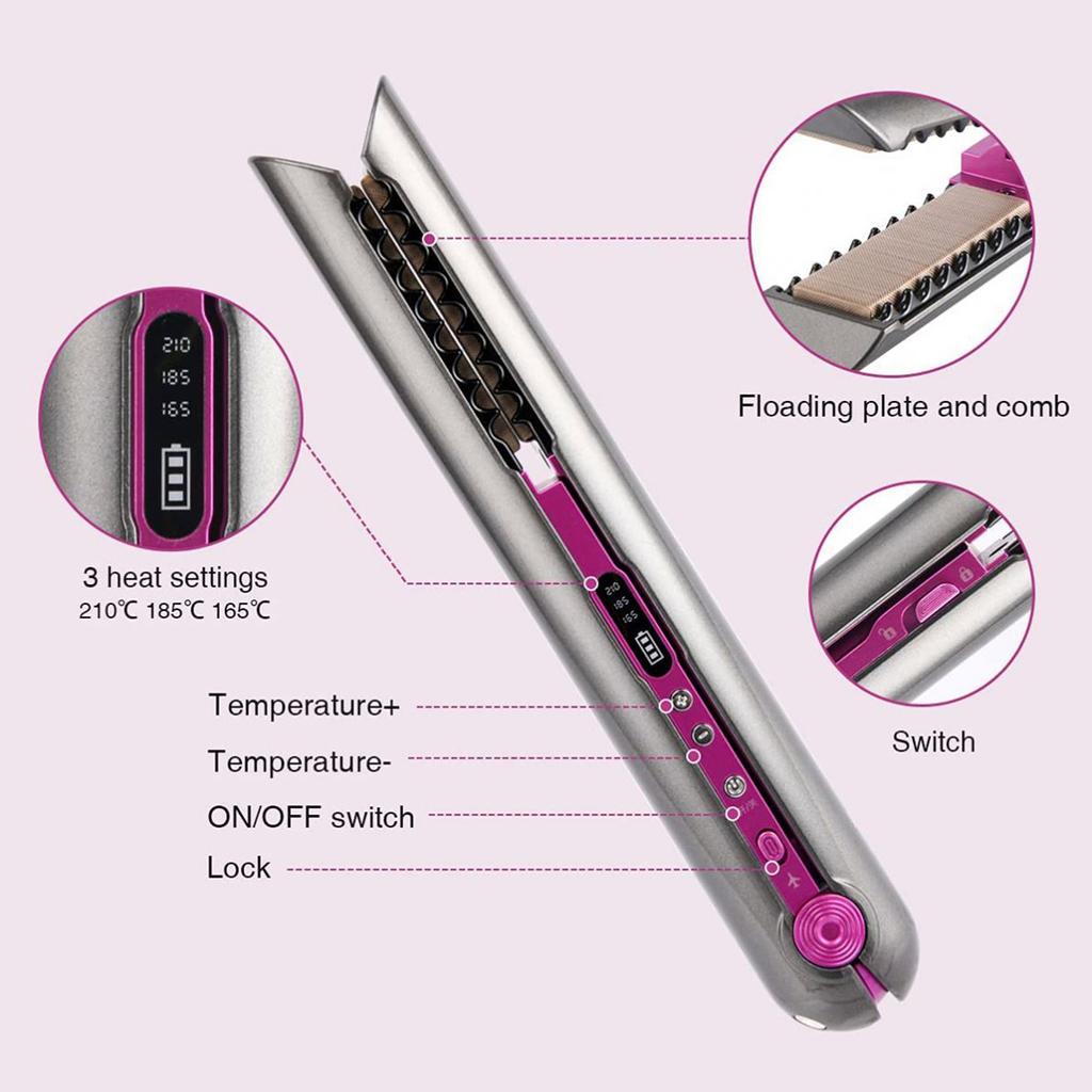 Flat Iron Mini 2 IN 1 Roller USB 4800mah Wireless Hair Straightener with Charging Base Portable Cordless Curler Dry and Wet Uses