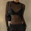 Mesh Perspective Sexy Backless Jumpsuit Women's Summer 2022 Women's New Round Neck Long-sleeved Blouse Top