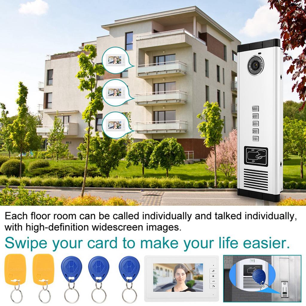 7-дюймовый HD ИК-видеодомофон дверной звонок одна камера с пятью мониторами