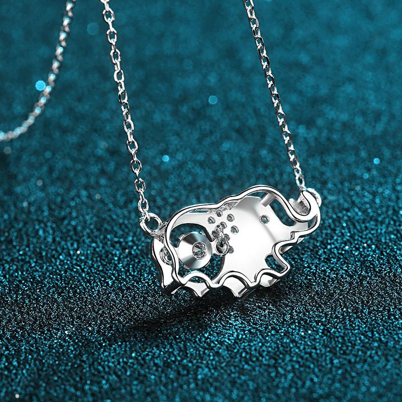 Sterling Elephant Pendant Necklace With Moissanite Stone Delicate Chain Women Animal Jewelry Gift