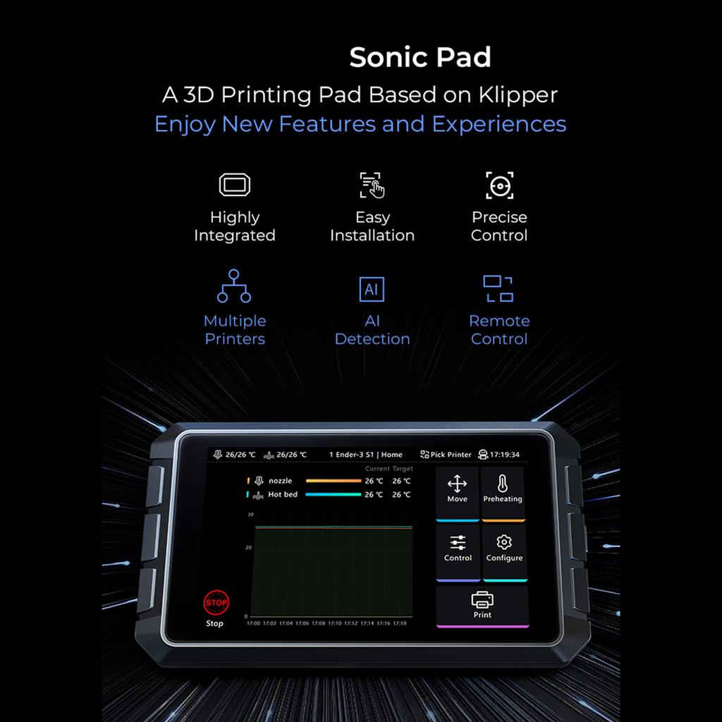 Creality 3D Sonic Pad для FDM 3D-принтера с несколькими интерфейсами 7-дюймовый сенсорный экран ОЗУ 2 ГБ ПЗУ 8 ГБ Интегрированный дизайн