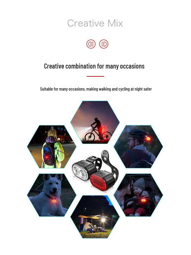 USB Rechargeable High Brightness Bicycle Front & Rear Lights for Night Riding