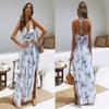 Bohemian Summer Sexy Sexy Print V-neck Lace Up Halterneck Split Backless Mid Length Long Length Dress Dress