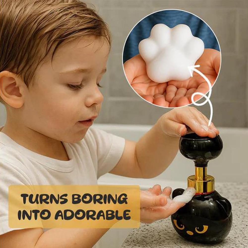 Cute Cat Paw Foaming Soap Dispenser Black Foam Hand Soap Dispenser Bathroom&Kitchen Kid Hand Cleaning Liquid Foaming Pump Bottle