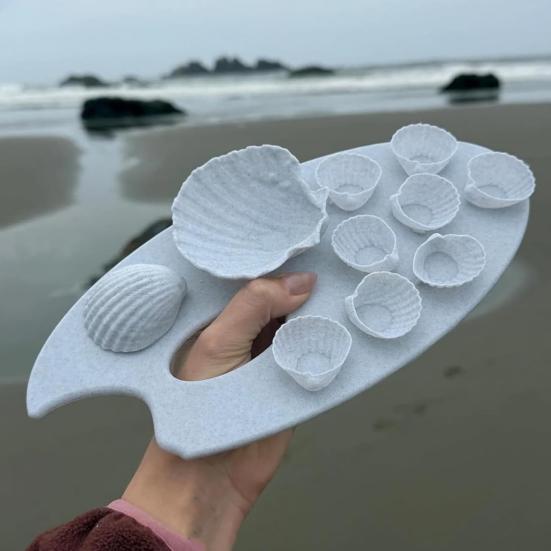 jijijing Ceramic Seashell Paint Palette, Portable Art Tray for Watercolor Acrylic, Creative Ocean Design Color Mixing Board Artist