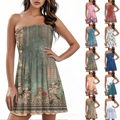 Модное женское повседневное платье-бандо с цветочным принтом без рукавов