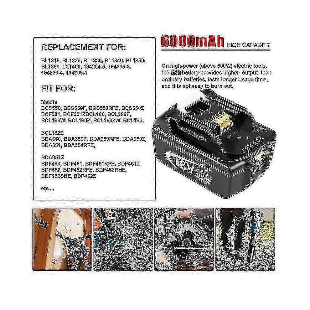 2 шт. для аккумулятора Makita 18 В 6,0 Ач LXT Li-ion Bl1850b Bl1830b Bl1860b Беспроводные