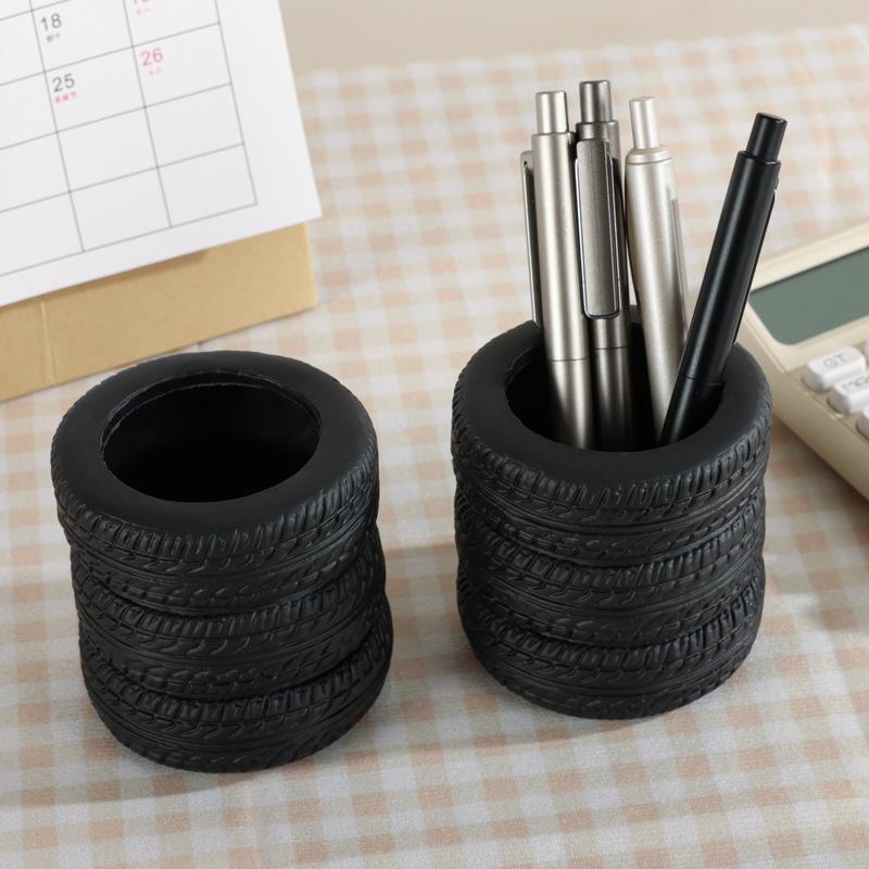 Tire Shaped Pen Holder Fun Desktop Stationery Organizer Space Saving Desk Storage for Home Office School Desk Decoration