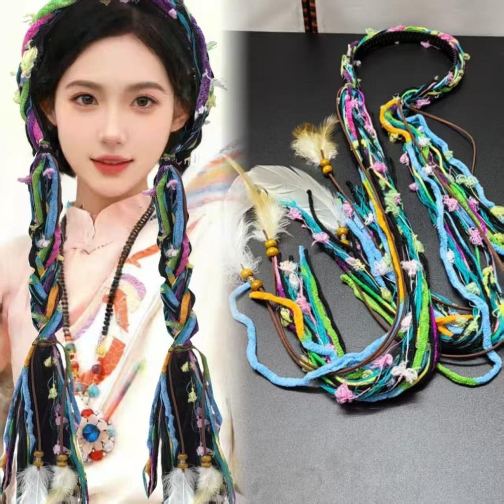 Colorful Ribbon Ethnic Hair Hoop Long Tassel Braid Hairband Boho Style