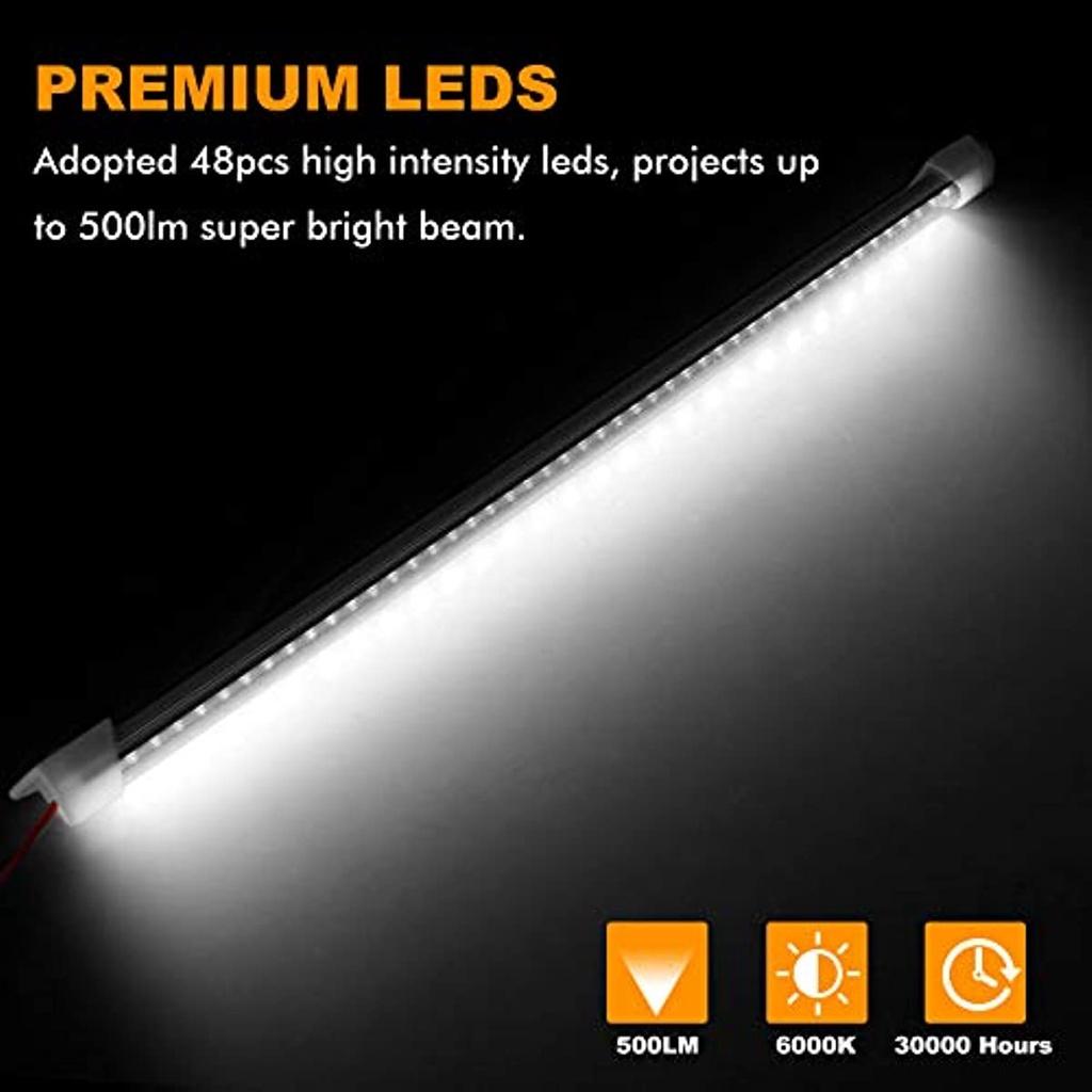 4 X 48 Автомобильное светодиодное внутреннее освещение 3 Вт, 6500 K, 12 В, светодиодная лента с переключателем для фургона, автобуса, грузовика, лодки, дома на колесах, 700 лм, подсветка для кухни, светодиодная T