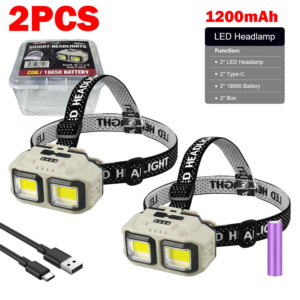 Мощный налобный фонарь COB LED, водонепроницаемый, с USB-C зарядкой, 18650, EDC, для улицы, туризма, рыбалки, кемпинга