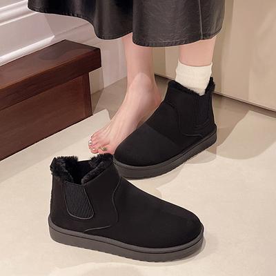 Импортные новые осенние и зимние зимние сапоги женские теплые однотонные большие размеры пушистые хлопковые сапоги эластичная лента толстая подошва короткие хлопковые туфли женские