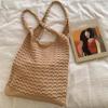 Large Capacity Crochet Tote Bag Lightweight Korean Style Hollow Woven Shoulder Bag Polyester Solid Color Knitting Handbag Spring