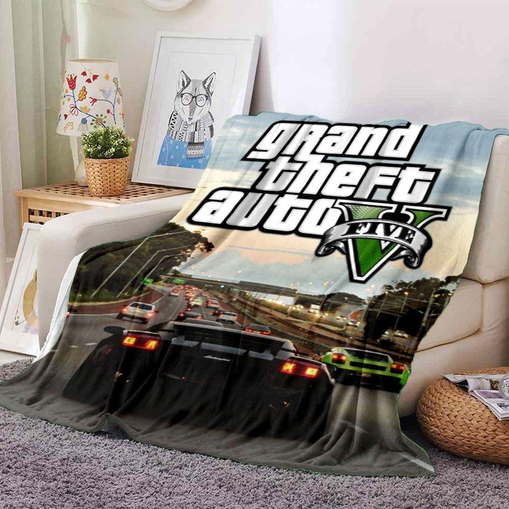1 шт. Мягкое фланелевое одеяло Grand Theft Auto с дизайнерским принтом. Уютное одеяло для всех сезонов, идеально подходит для дивана, кровати, офиса
